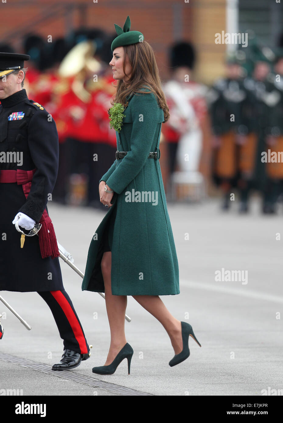 HRH The Duchess of Cambridge and Prince William presents shamrocks to the Irish Guards' at St Patricks Day Parade.  Featuring: Catherine,Duchess of Cambridge,Kate Middleton Where: Aldershot, United Kingdom When: 16 Mar 2014 Stock Photo