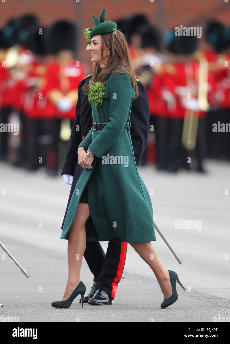 HRH The Duchess of Cambridge and Prince William presents shamrocks to the Irish Guards' at St Patricks Day Parade.  Featuring: Catherine,Duchess of Cambridge,Kate Middleton Where: Aldershot, United Kingdom When: 16 Mar 2014 Stock Photo