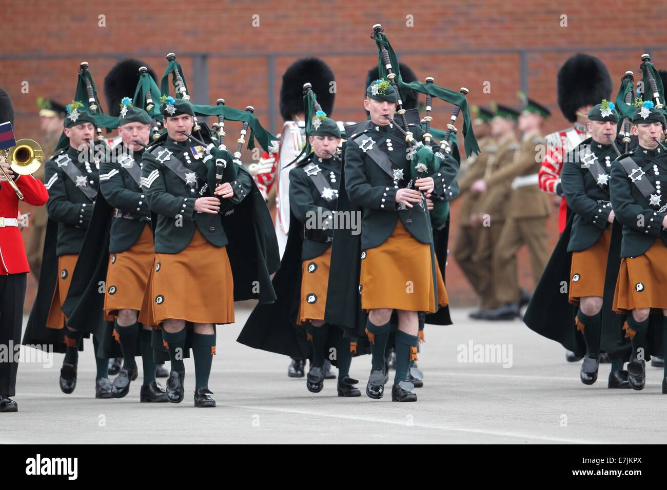 HRH The Duchess of Cambridge and Prince William presents shamrocks to the Irish Guards' at St Patricks Day Parade.  Featuring: Atmosphere Where: Aldershot, United Kingdom When: 16 Mar 2014 Stock Photo