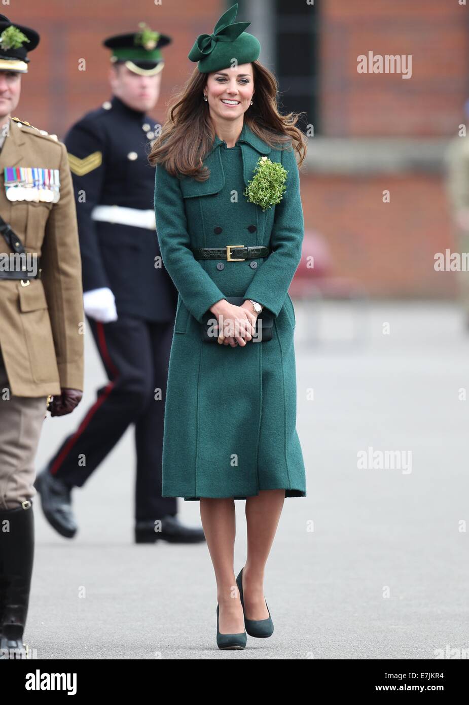 HRH The Duchess of Cambridge and Prince William presents shamrocks to the Irish Guards' at St Patricks Day Parade.  Featuring: Catherine,Duchess of Cambridge,Kate Middleton Where: Aldershot, United Kingdom When: 16 Mar 2014 Stock Photo