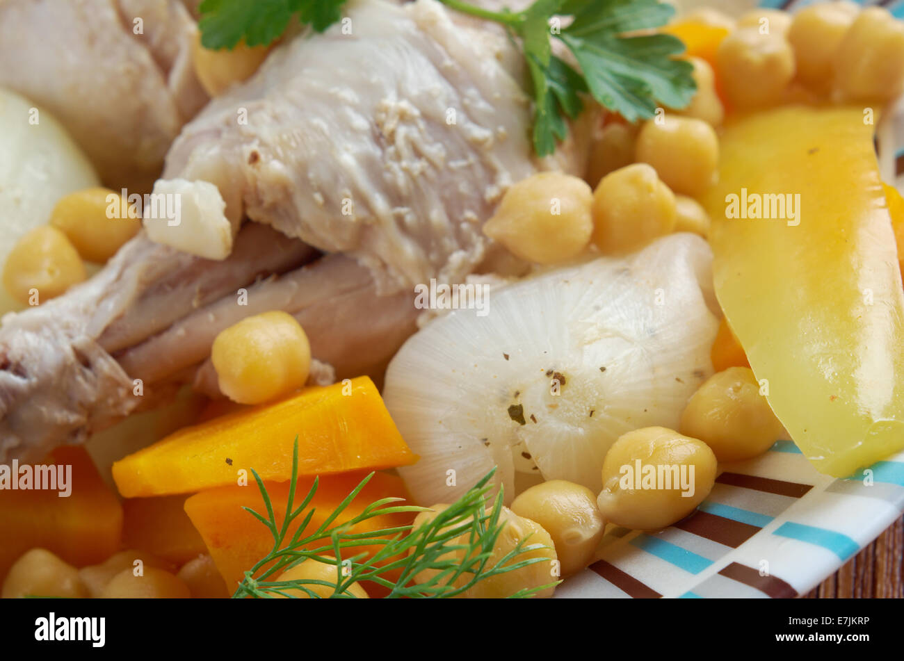 Tajine el besbes  - Maghrib chicken appetizer with vegetables Stock Photo
