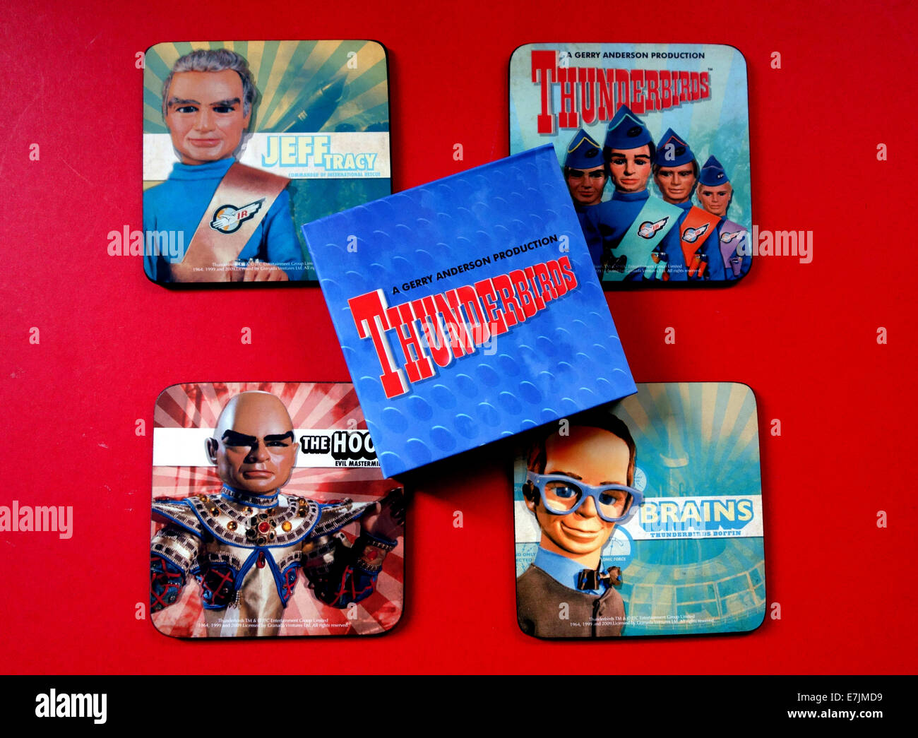 Thunderbirds television puppet show souvenir coasters, London Stock Photo