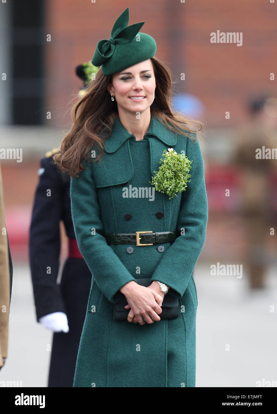 HRH The Duchess of Cambridge and Prince William presents shamrocks to the Irish Guards' at St Patricks Day Parade.  Featuring: Catherine,Duchess of Cambridge,Kate Middleton Where: Aldershot, United Kingdom When: 16 Mar 2014 Stock Photo