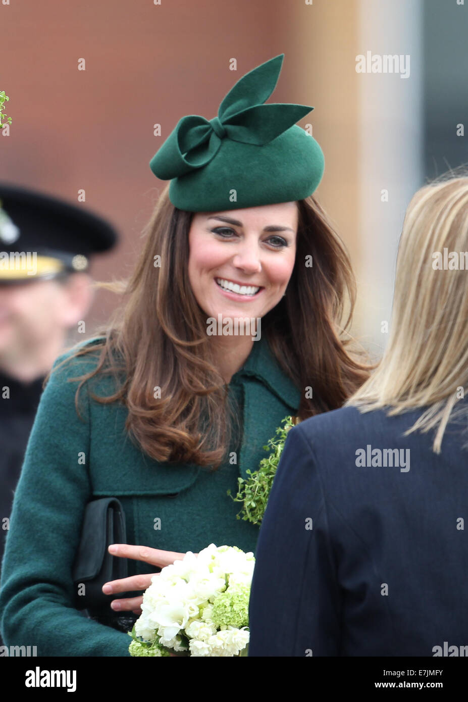 HRH The Duchess of Cambridge and Prince William presents shamrocks to the Irish Guards' at St Patricks Day Parade.  Featuring: Catherine,Duchess of Cambridge,Kate Middleton Where: Aldershot, United Kingdom When: 16 Mar 2014 Stock Photo