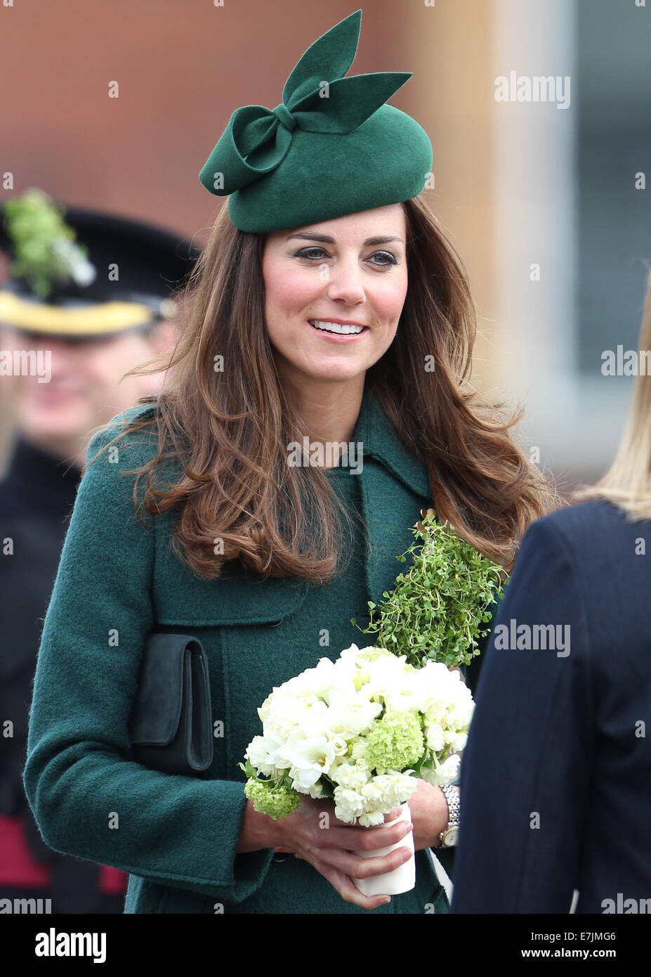 HRH The Duchess of Cambridge and Prince William presents shamrocks to the Irish Guards' at St Patricks Day Parade.  Featuring: Catherine,Duchess of Cambridge,Kate Middleton Where: Aldershot, United Kingdom When: 16 Mar 2014 Stock Photo