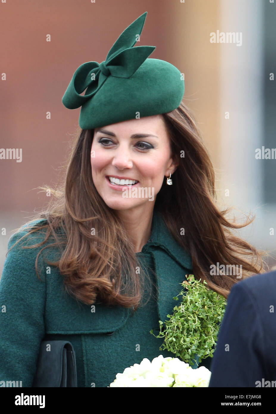 HRH The Duchess of Cambridge and Prince William presents shamrocks to the Irish Guards' at St Patricks Day Parade.  Featuring: Catherine,Duchess of Cambridge,Kate Middleton Where: Aldershot, United Kingdom When: 16 Mar 2014 Stock Photo