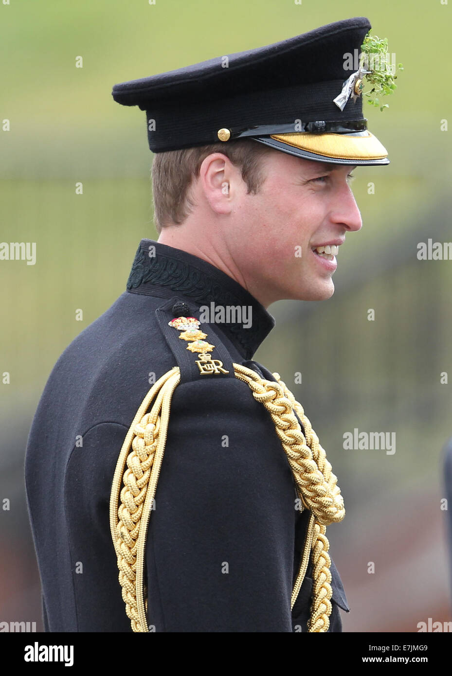 HRH The Duchess of Cambridge and Prince William presents shamrocks to the Irish Guards' at St Patricks Day Parade.  Featuring: Prince William Where: Aldershot, United Kingdom When: 16 Mar 2014 Stock Photo
