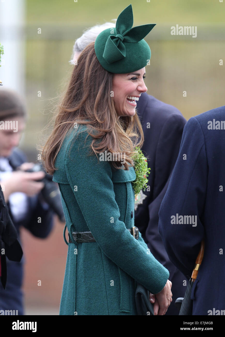 HRH The Duchess of Cambridge and Prince William presents shamrocks to the Irish Guards' at St Patricks Day Parade.  Featuring: Catherine,Duchess of Cambridge,Kate Middleton Where: Aldershot, United Kingdom When: 16 Mar 2014 Stock Photo