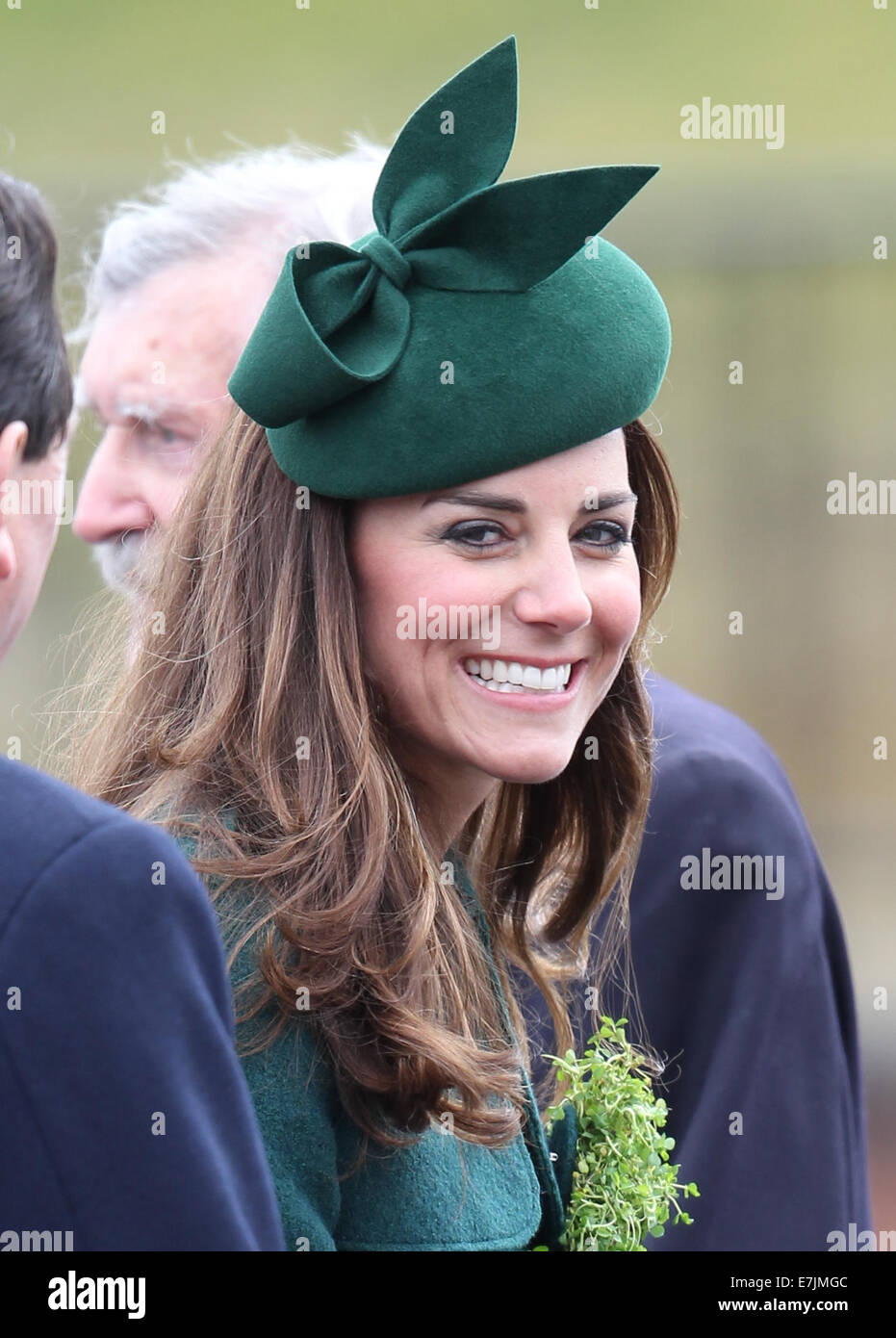 HRH The Duchess of Cambridge and Prince William presents shamrocks to the Irish Guards' at St Patricks Day Parade.  Featuring: Catherine,Duchess of Cambridge,Kate Middleton Where: Aldershot, United Kingdom When: 16 Mar 2014 Stock Photo