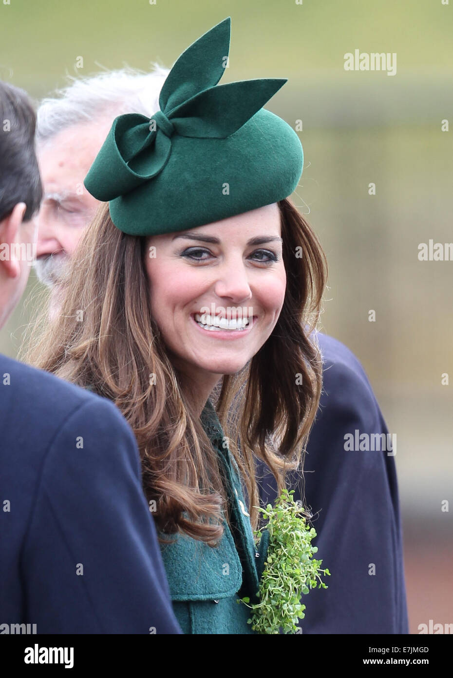 HRH The Duchess of Cambridge and Prince William presents shamrocks to the Irish Guards' at St Patricks Day Parade.  Featuring: Catherine,Duchess of Cambridge,Kate Middleton Where: Aldershot, United Kingdom When: 16 Mar 2014 Stock Photo