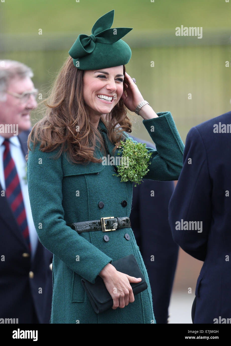 HRH The Duchess of Cambridge and Prince William presents shamrocks to the Irish Guards' at St Patricks Day Parade.  Featuring: Catherine,Duchess of Cambridge,Kate Middleton Where: Aldershot, United Kingdom When: 16 Mar 2014 Stock Photo