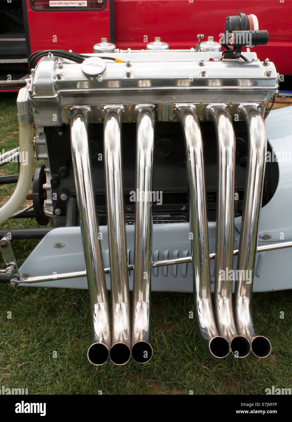 Drag Car Engine with long exhausts Stock Photo