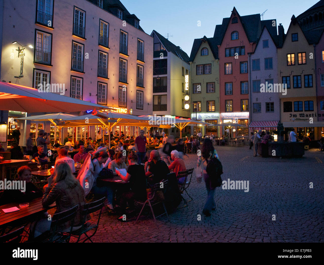 The fish market square in the historic city center of Cologne, at night. Germany Stock Photo