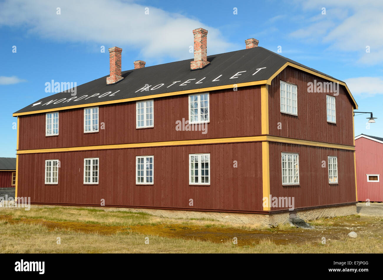 North Pole Hotel at Ny Alesund, the world's most northerly settlement. Stock Photo