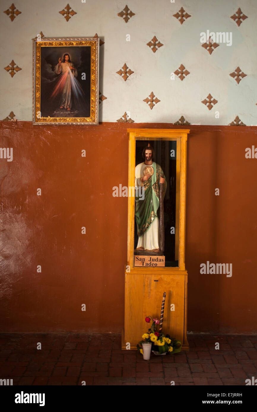 An altar to Saint Jude Thaddeus decorates the church of Real de Catorce, San Luis Potosi, Mexico Stock Photo