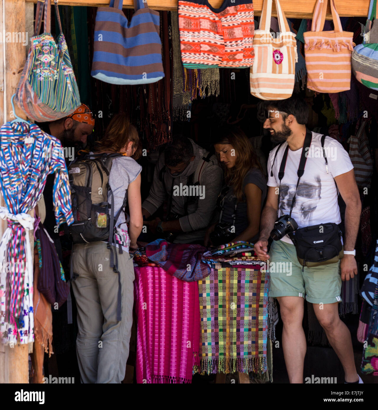 People buying souvenir in a shop. San Juan La Laguna, Solola, Guatemala