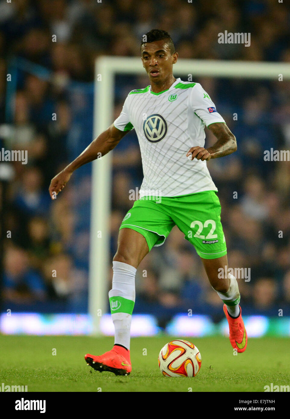 Liverpool, UK. 18th Sep, 2014. Wolfsburg's Luiz Gustavo in action during the UEFA Europa League group H soccer match between Everton FC and VfL Wolfsburg at the Goodison Park, Liverpool, Britain, 18 September 2014. © dpa picture alliance/Alamy Live News Stock Photo