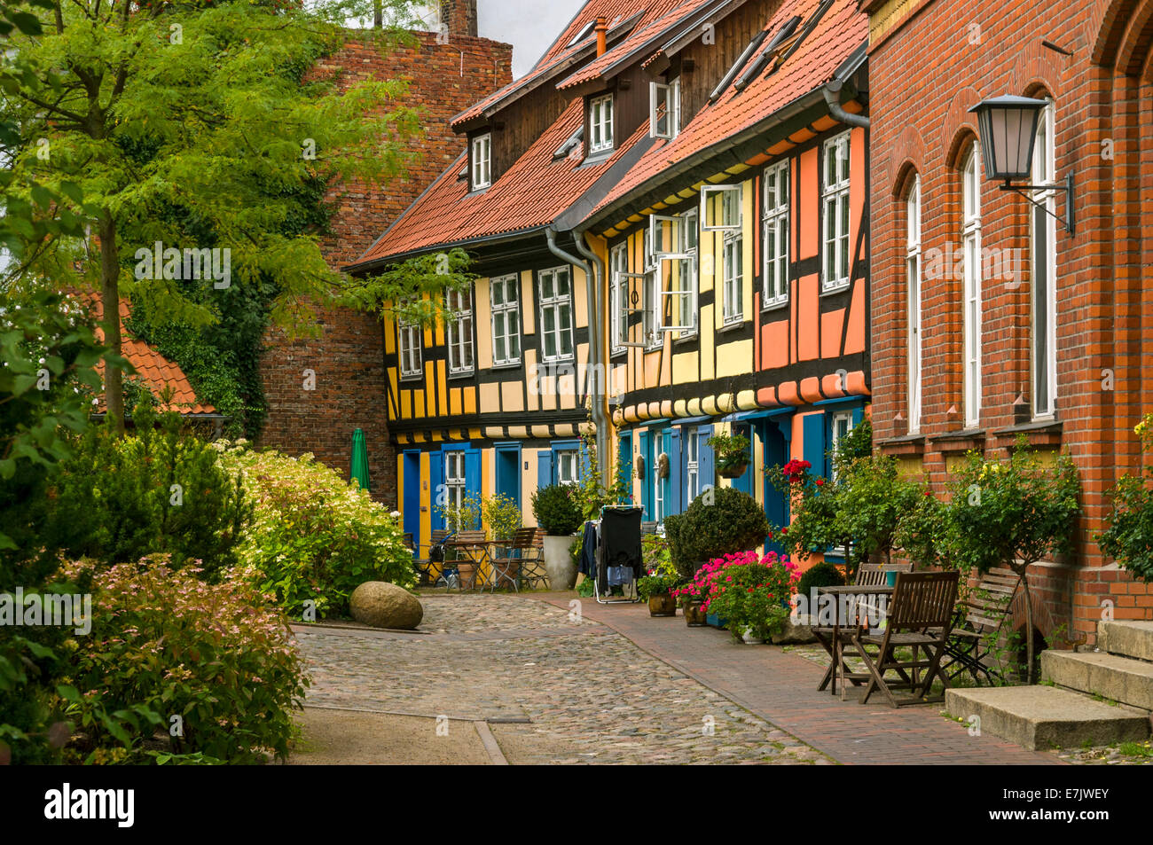 Old timber frame houses at St. Johanniskloster in Stralsund