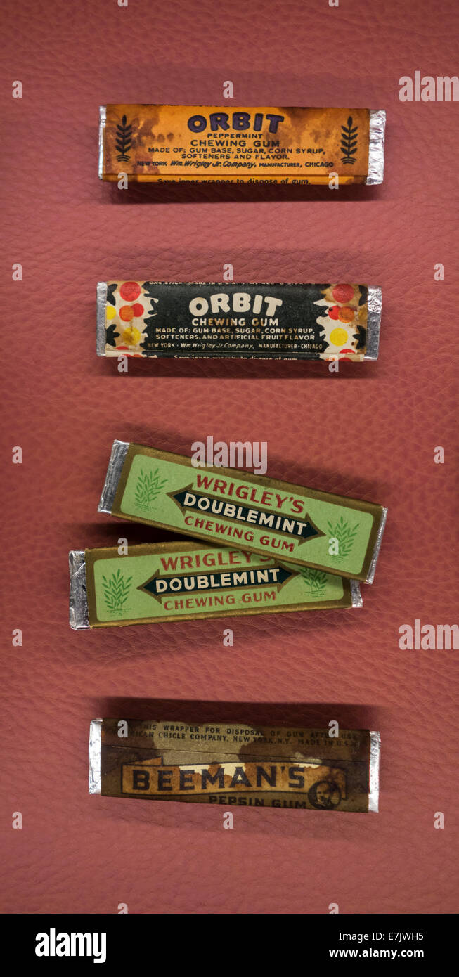 Old Orbit, Wrigley's and Beeman's chewing gum wrappers from American Second World War Two soldiers Stock Photo
