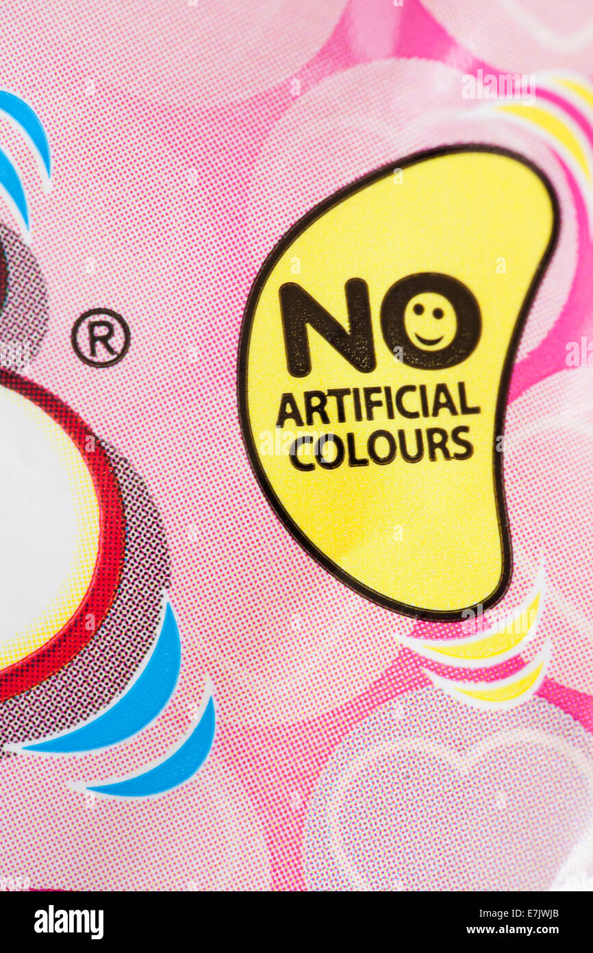 no artificial colours - detail on sweet packet Stock Photo
