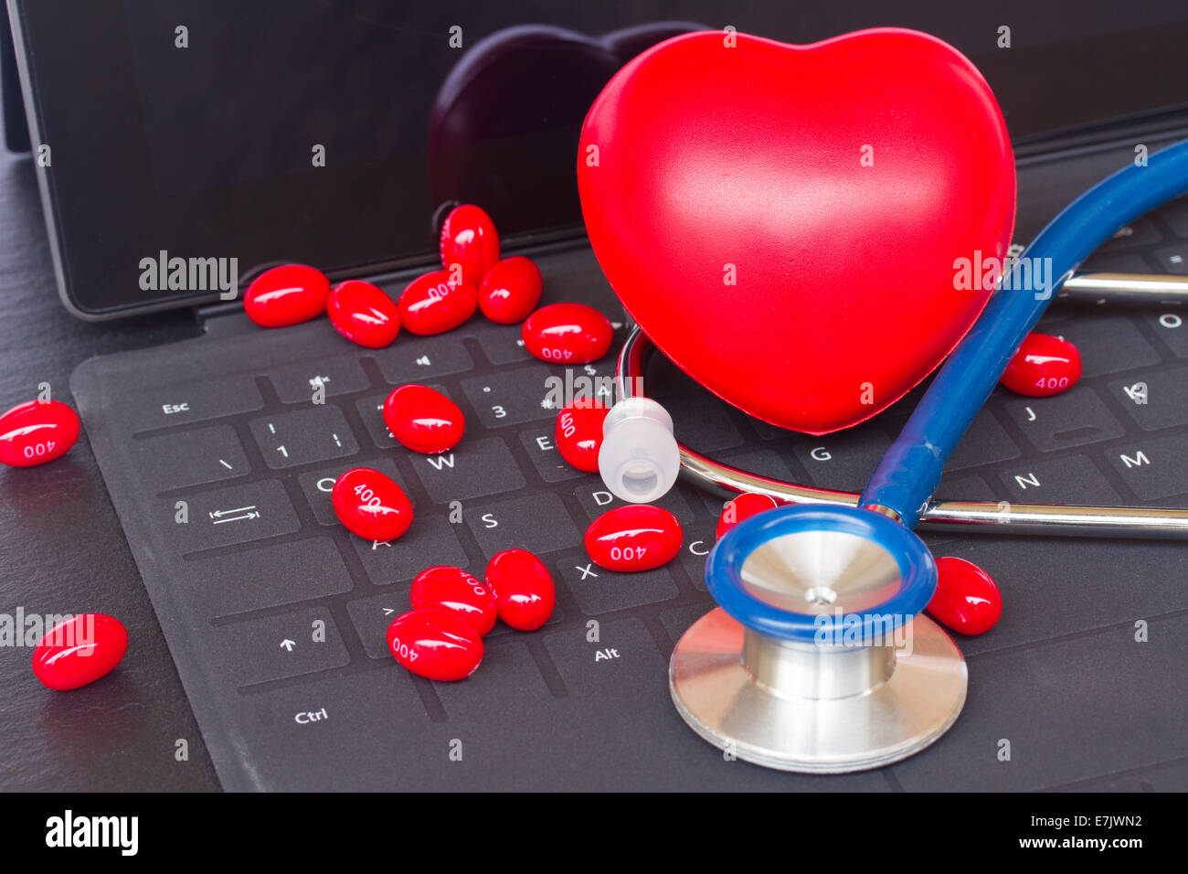 stethoscope on black keyboard Stock Photo - Alamy