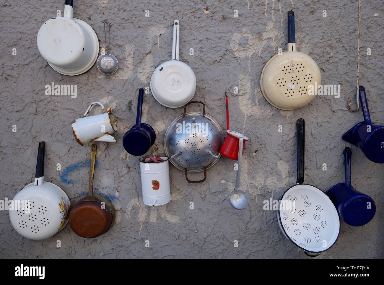 Old kitchen utensils for sale at the Jaffa flea market in Israel Stock Photo