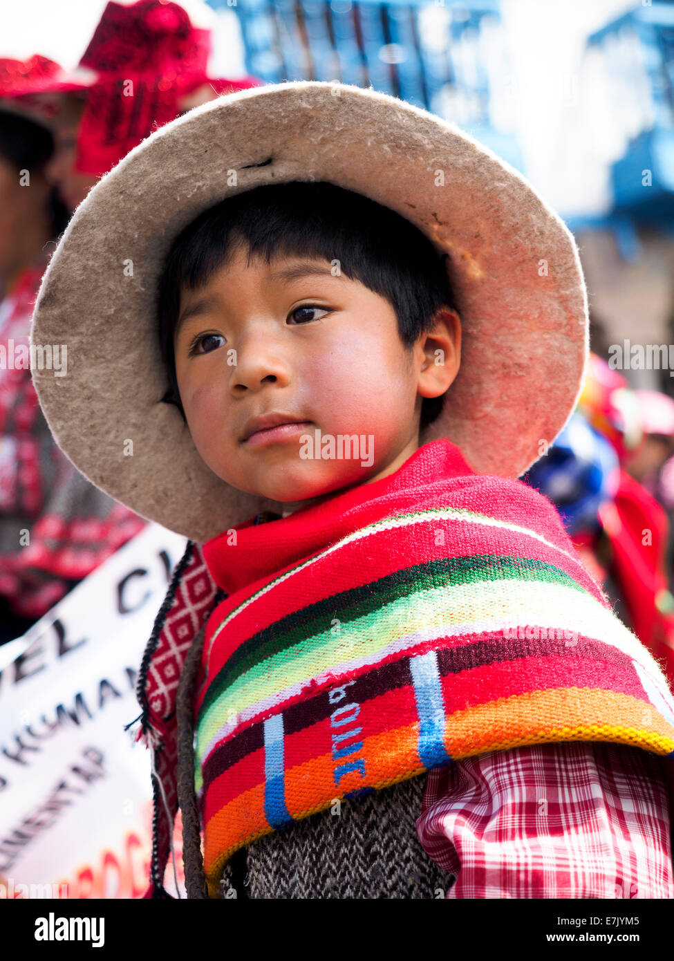 Local child at the Cusco Week festivites held each year in June leading up to the Inti Raymi festival - Cusco, Peru Stock Photo