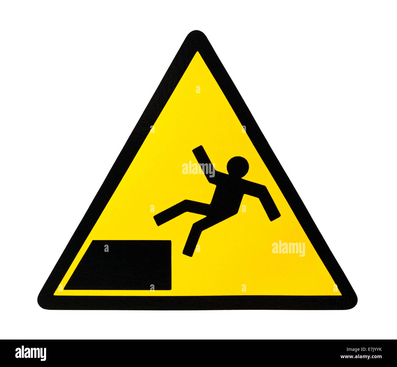 Yellow triangular sign warning for risk of falling Stock Photo