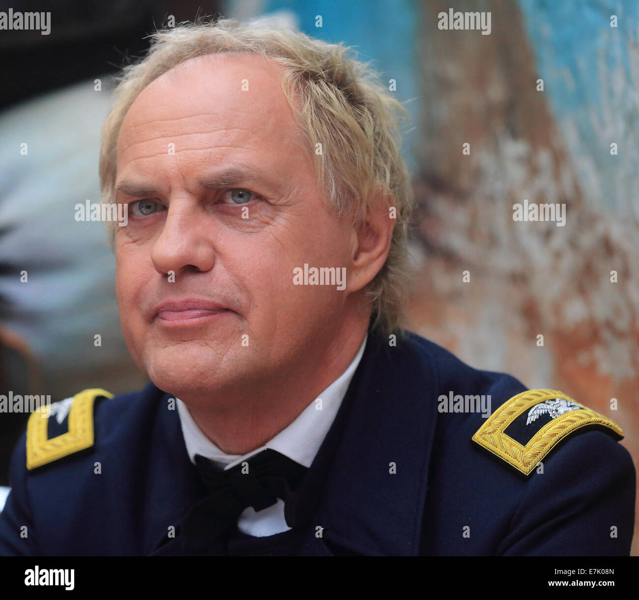 Thale, Germany. 19th Sep, 2014. Actor Uwe Ochsenknecht in the role of a general attends a press date for the children's movie 'Winnetous Sohn' (lit. Winnetou's son) at Bergtheater in Thale, Germany, 19 September 2014. The shooting of the film will continue in Saxony-Anhalt until 26 September 2014. The script of the film won the tendering for the realisation of original scripts for children's movies. Winnetous son is the first film which is promoted by the nation-wide innitiative and is expected to come to German cinemas on 09 May 201. Photo: Jens Wolf/dpa/Alamy Live News Stock Photo