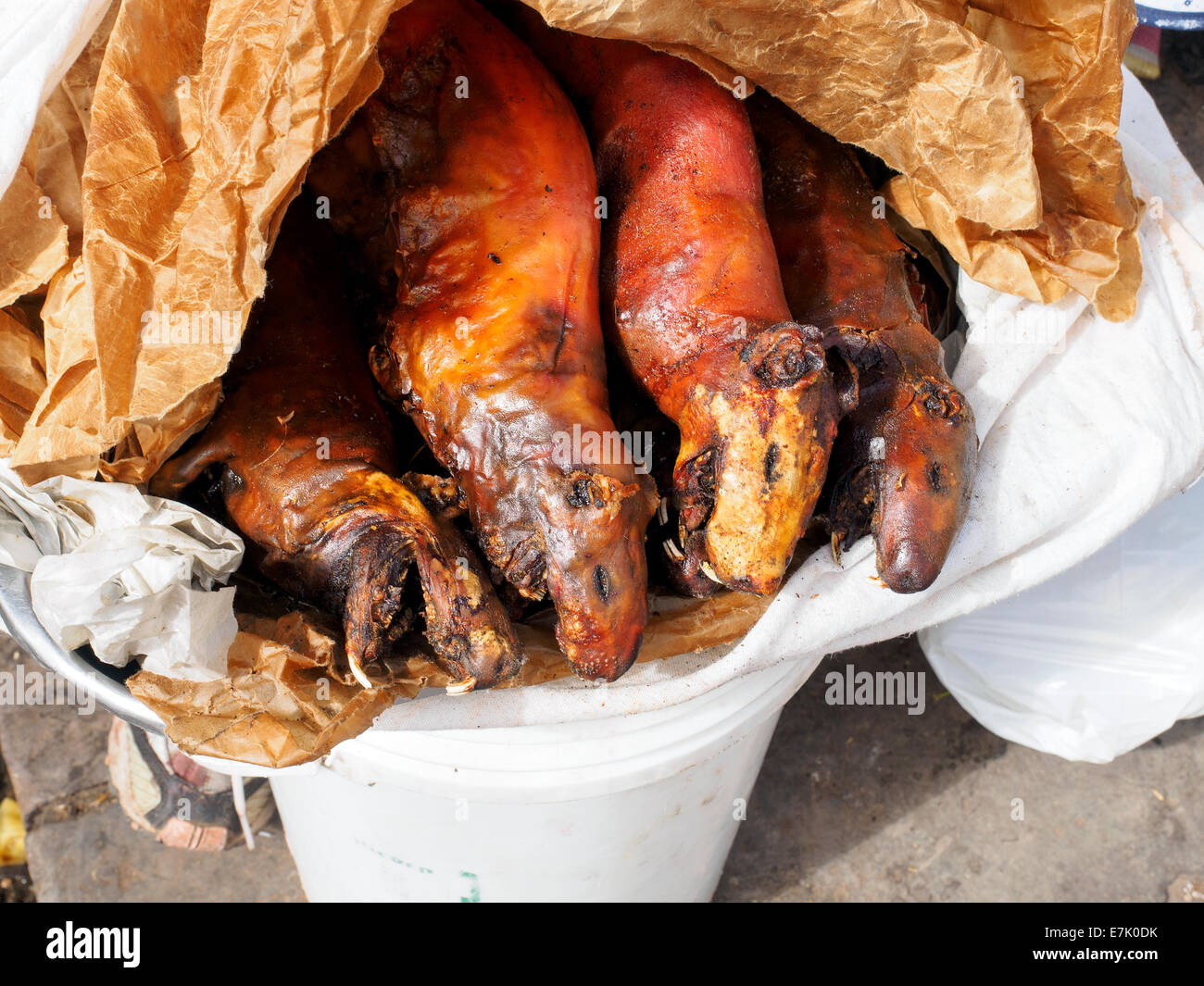Cooked guinea pig for sale in San Pedro market Cusco Peru Stock Photo Alamy