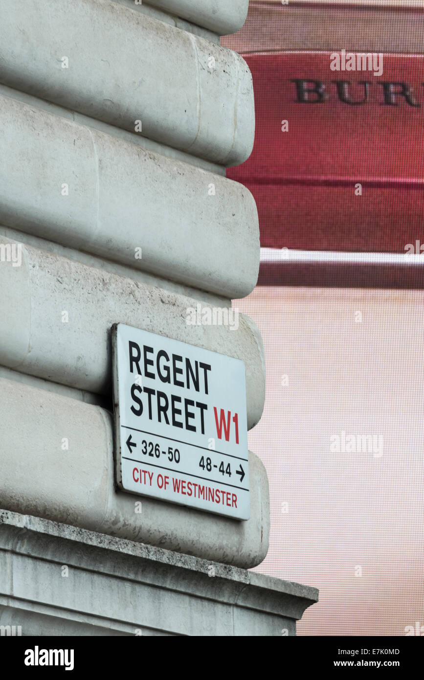 Street sign at the bottom of Regent Street Stock Photo