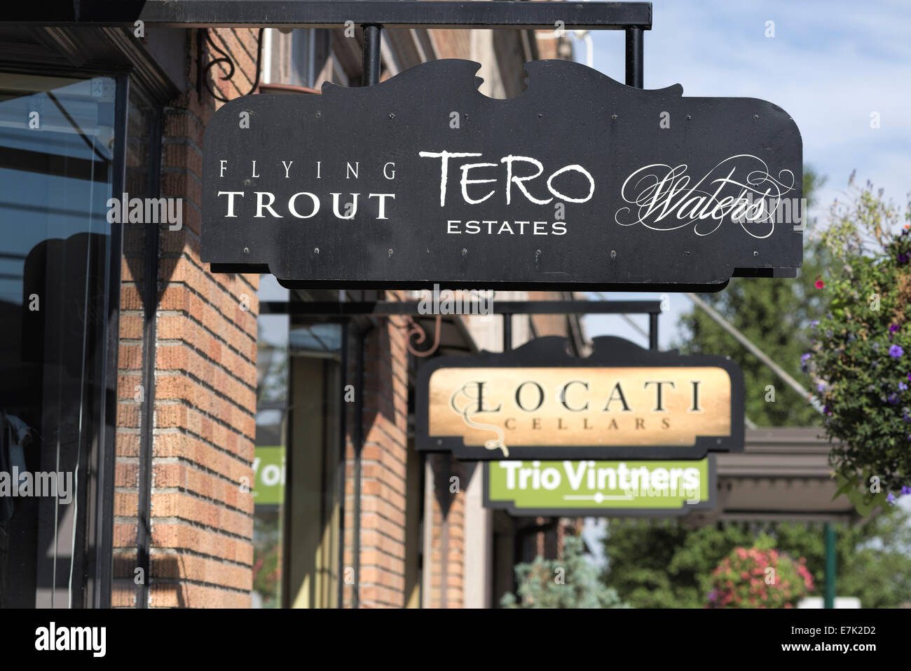 Signs in front of wine tasting rooms in downtown Walla Walla