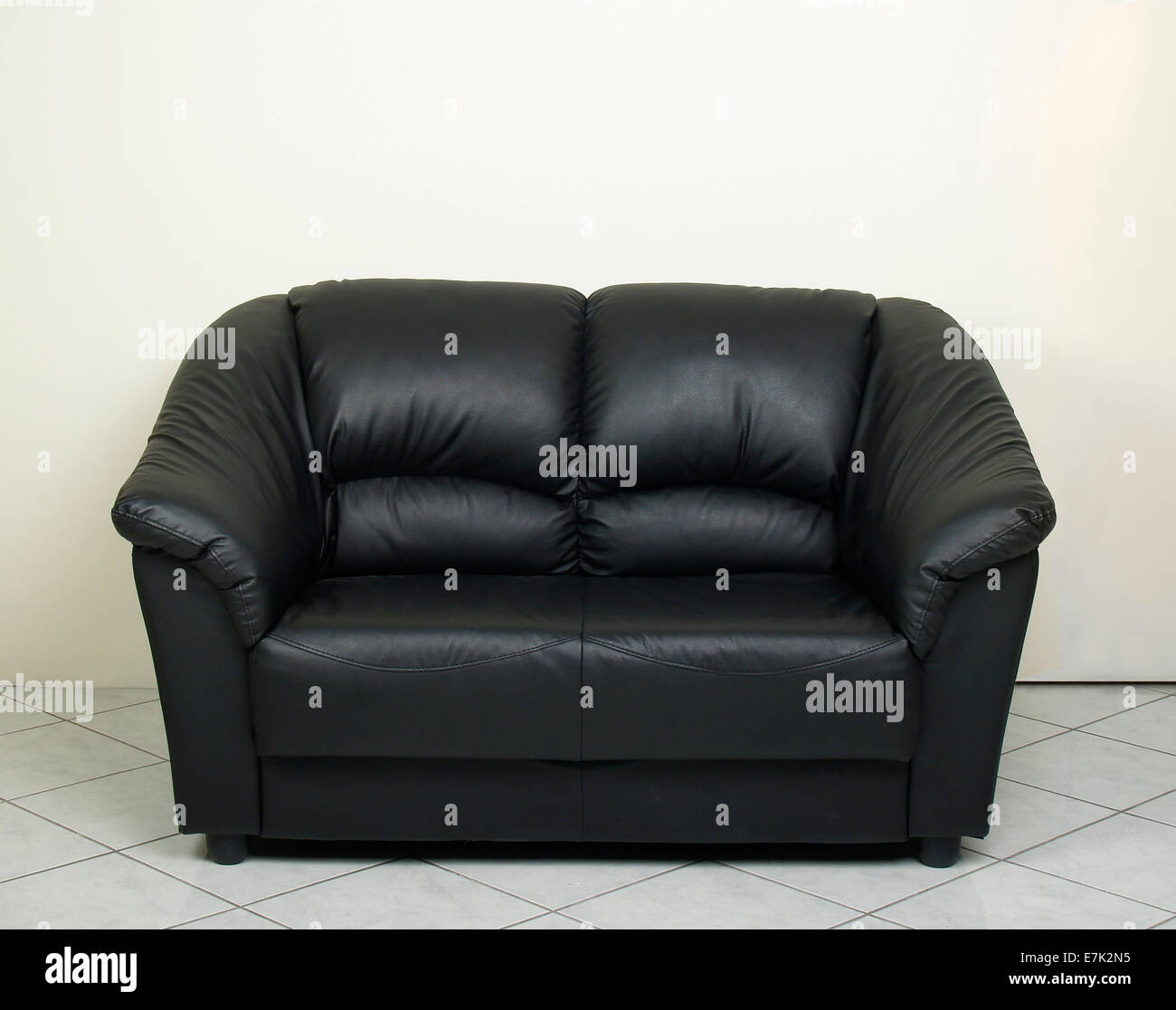 Two Seats Cozy Black Leather Sofa Isolated On White Background Stock ...