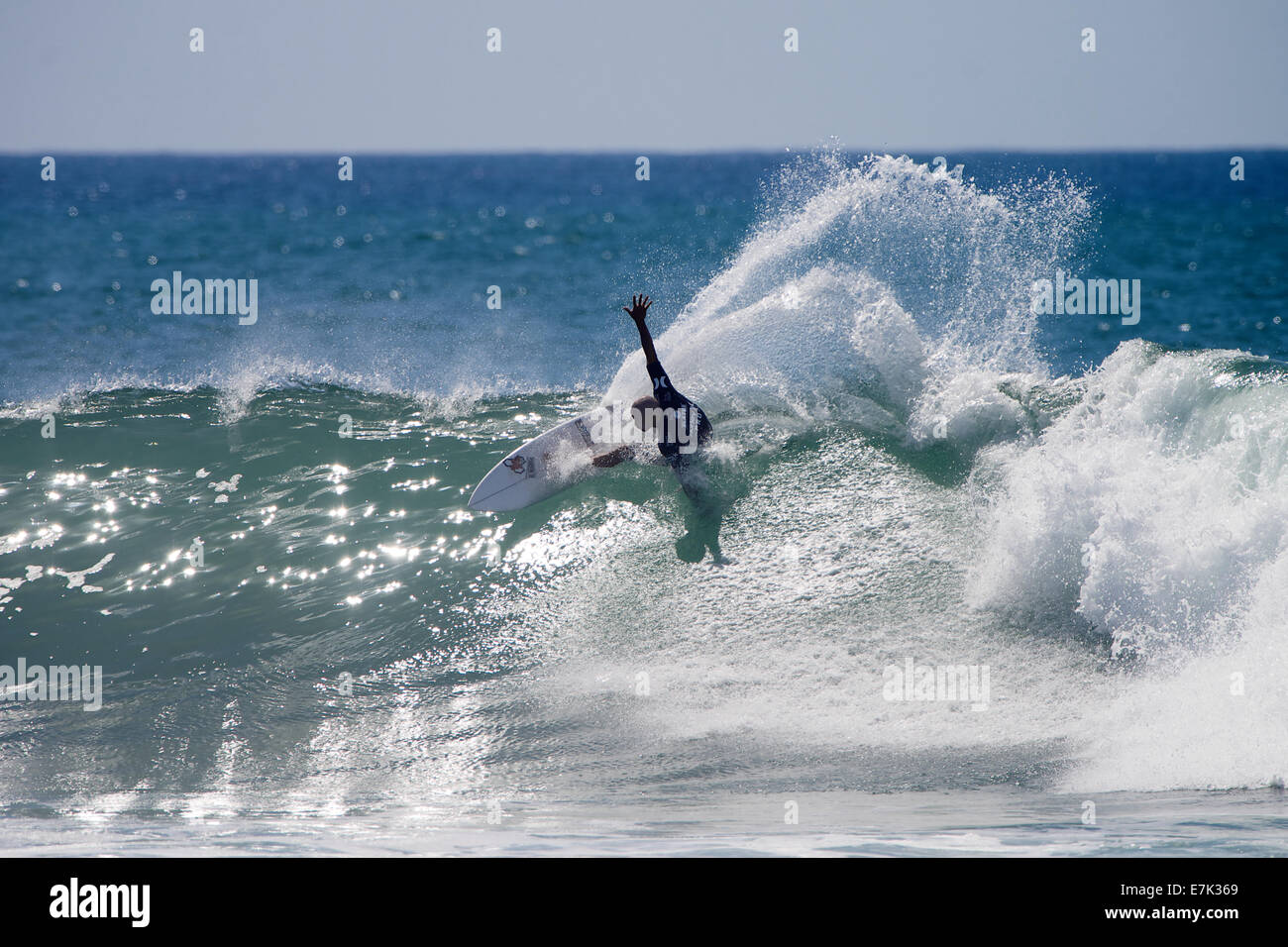 Lower Trestles, California, USA. 18th September, 2014. Kelly Slater, the 42-year old 11x world champ from Florida, showed yet again he can still compete with younger surfers half his age and less, advancing to the semi-finals of the ASP WCT Hurley surf contest, located at Lower Trestles, San Clemente, CA on September 18, 2014. Credit:  Benjamin Ginsberg/Alamy Live News Stock Photo