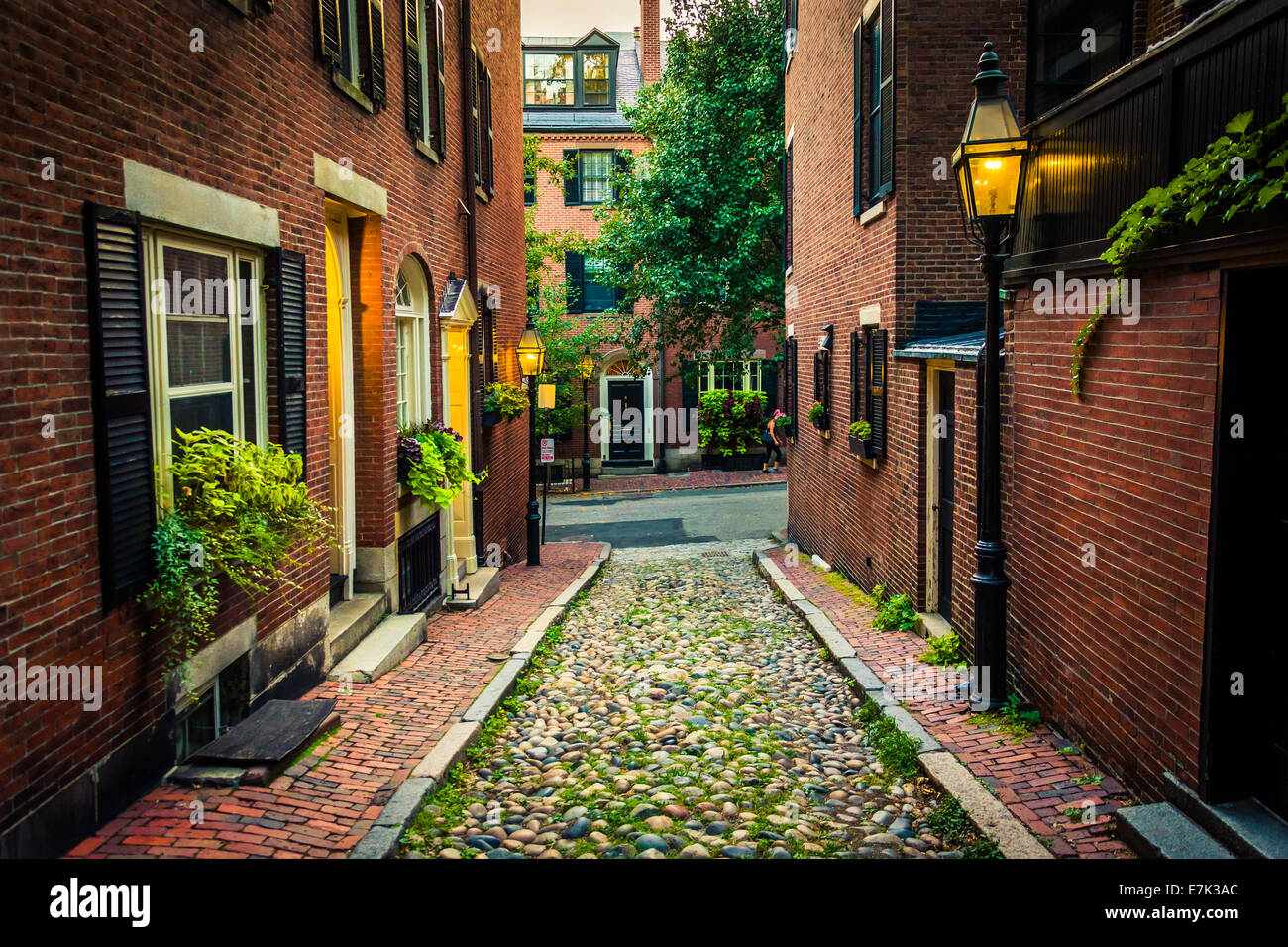 Acorn Street, in Beacon Hill, Boston, Massachusetts. Stock Photo