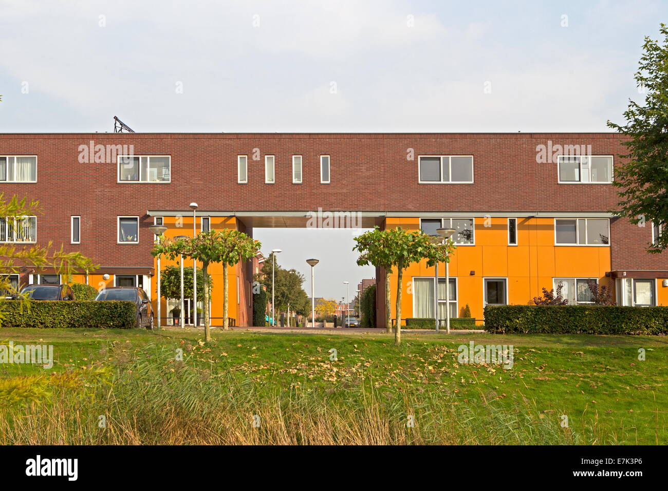 Hoogeveen, Netherlands - September 19, 2014: Modern residential building in Hoogeveen in evening light, Netherlands Stock Photo