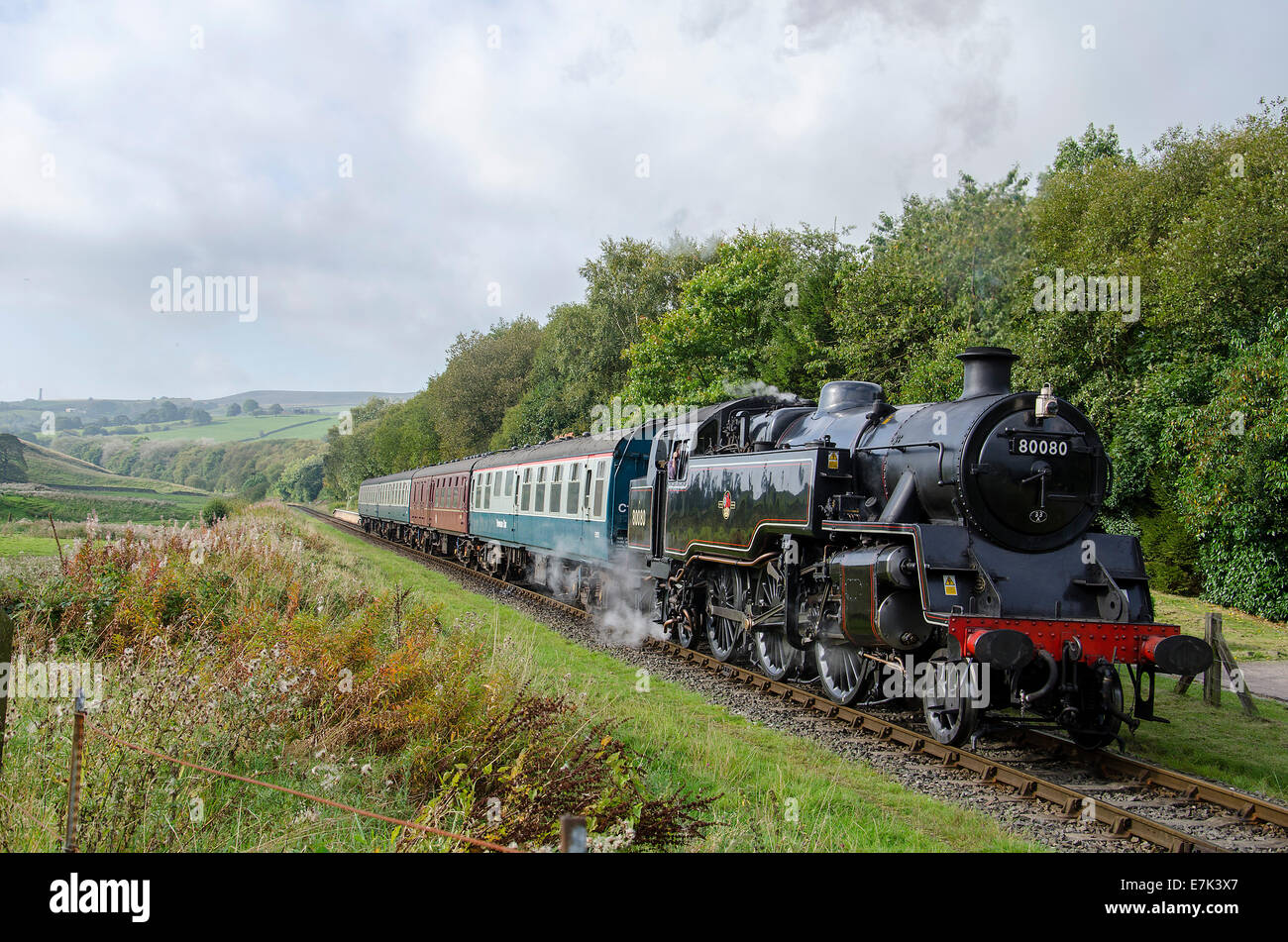 Heritage steam train at station on the east lancashire railway Stock Photo