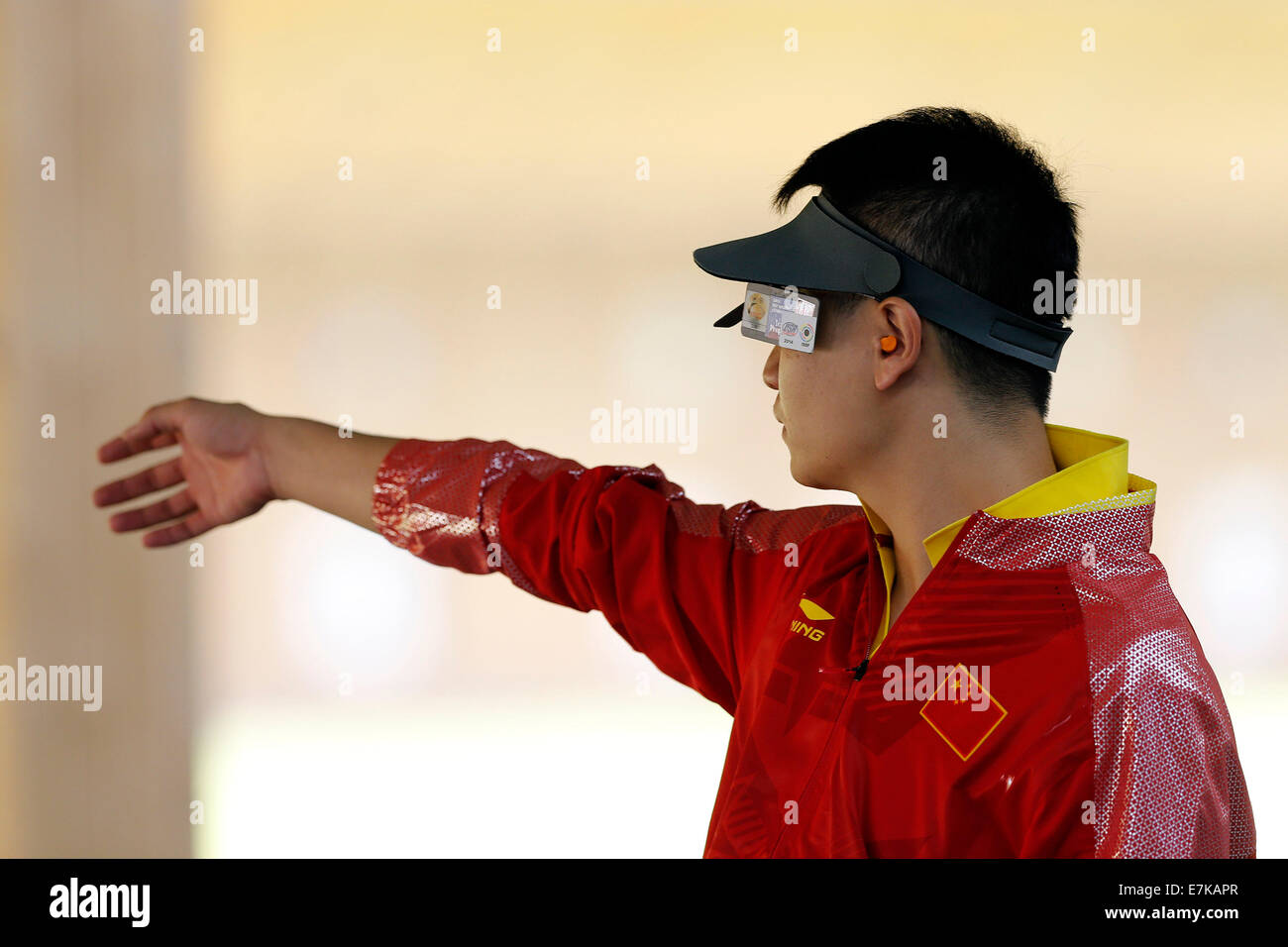 Incheon, South Korea. 20th Sep, 2014. Wang Zhiwei of China prepares for ...