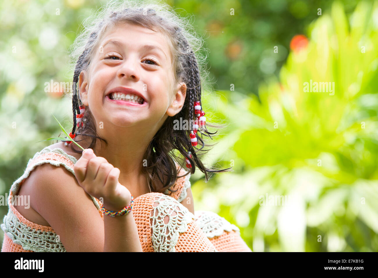 Portrait of little girl having good time in summer environment Stock ...