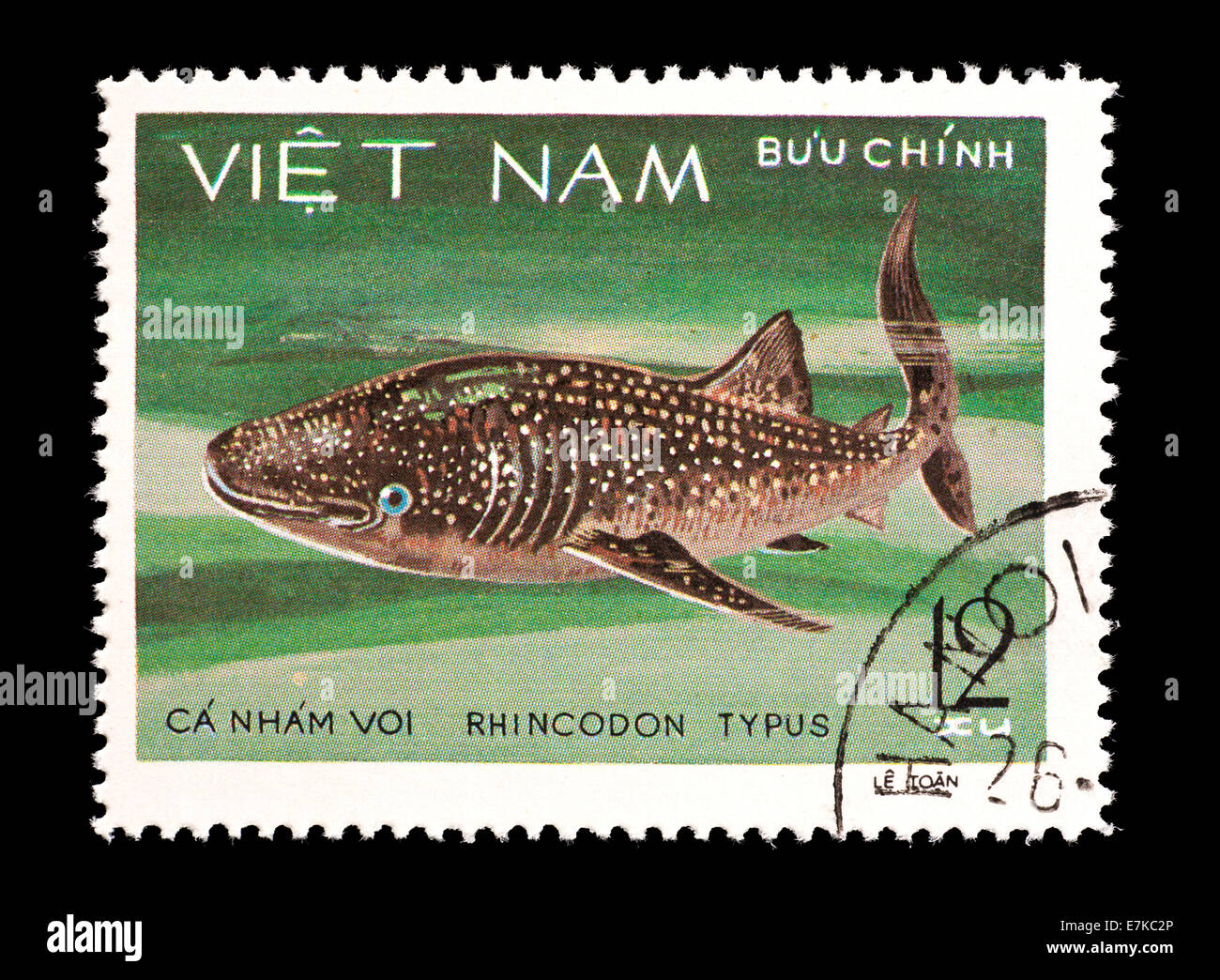 Postage stamp from Vietnam depicting a whale shark (Rhincodon typus