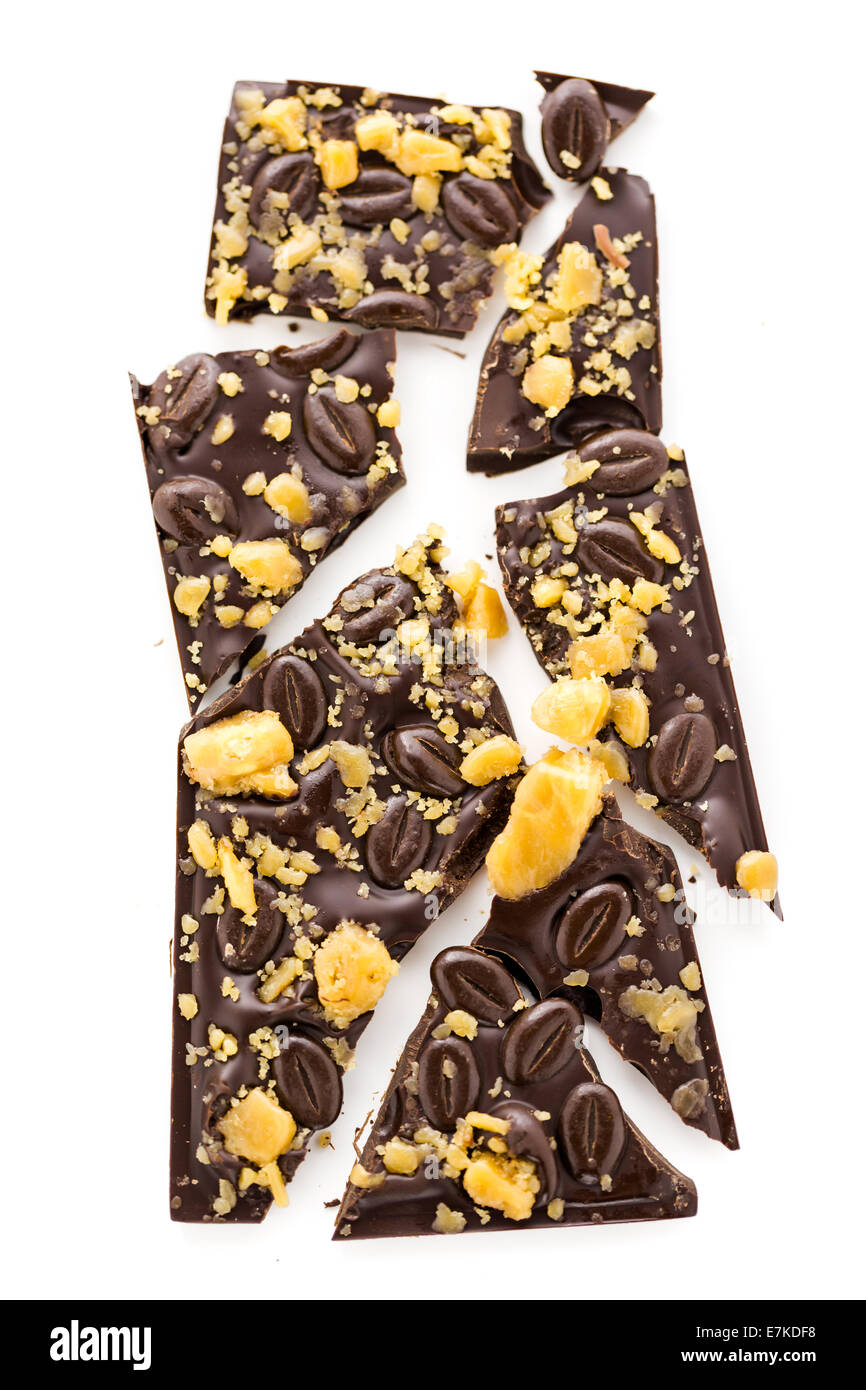 Gourmet coffee toffee chocolate bar on a white background Stock Photo