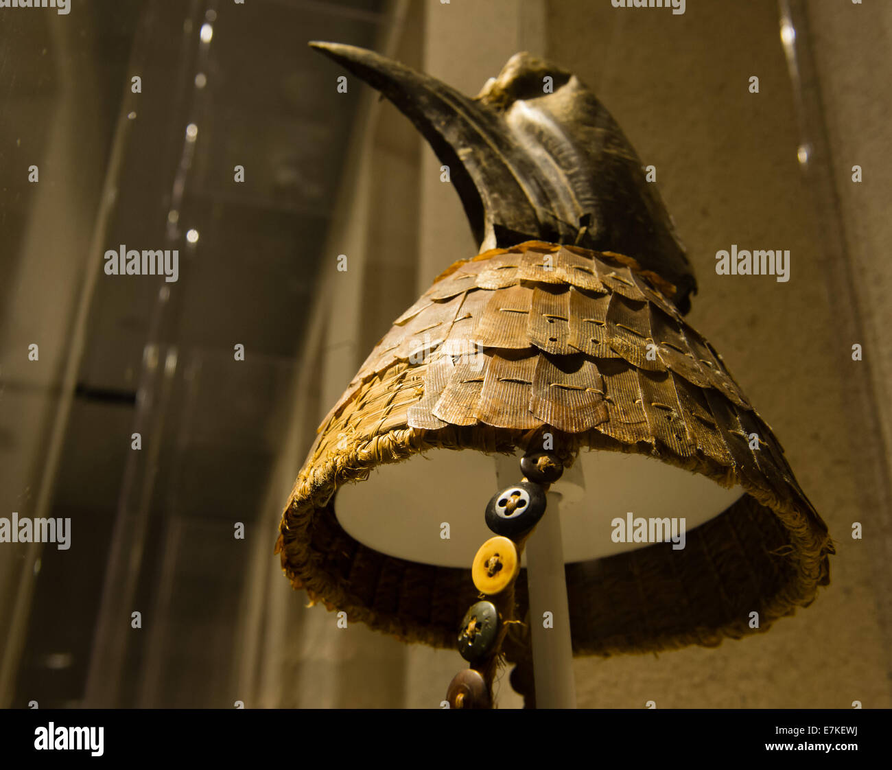 Nantong, China's Jiangsu Province. 20th Sep, 2014. A hat with an eagle head  ornament from central Africa is displayed at the China International  Headwear Museum in Nantong, east China's Jiangsu Province, Sept., image size:1300x1122