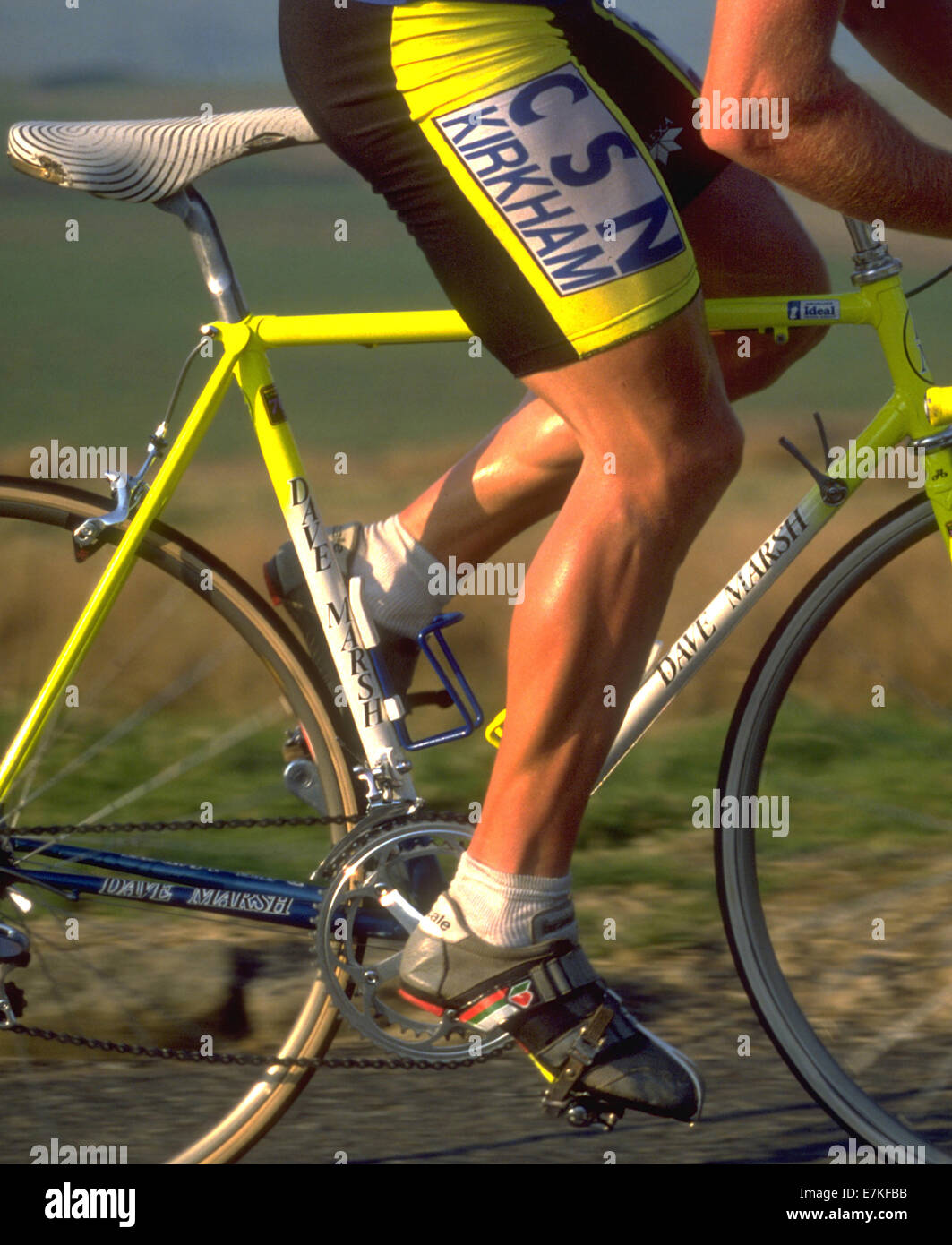 Cyclist legs turning the gears around. Stock Photo