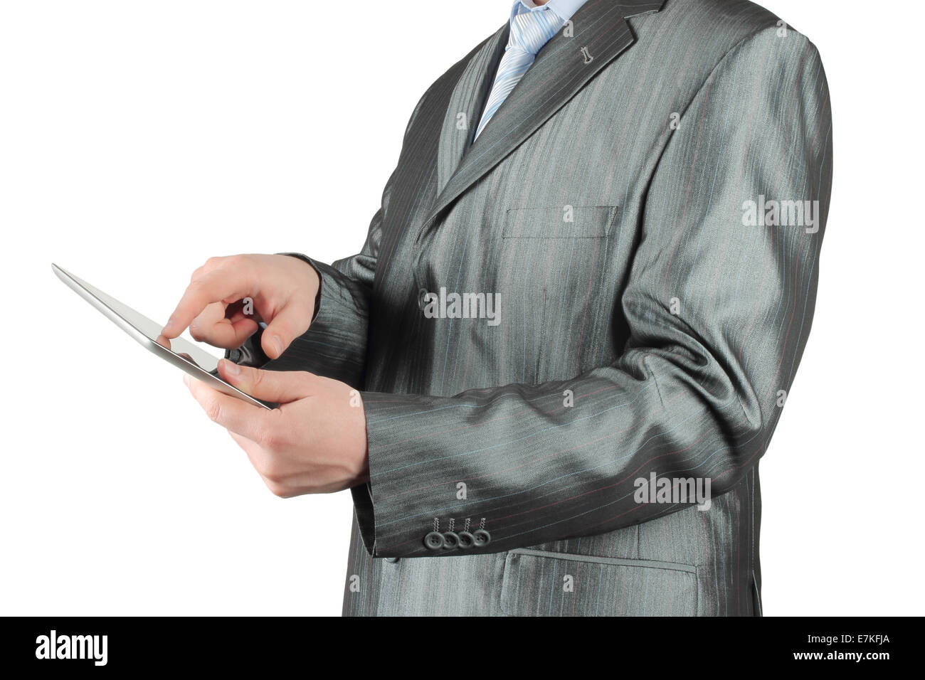 Businessman using tablet PC on white background Stock Photo