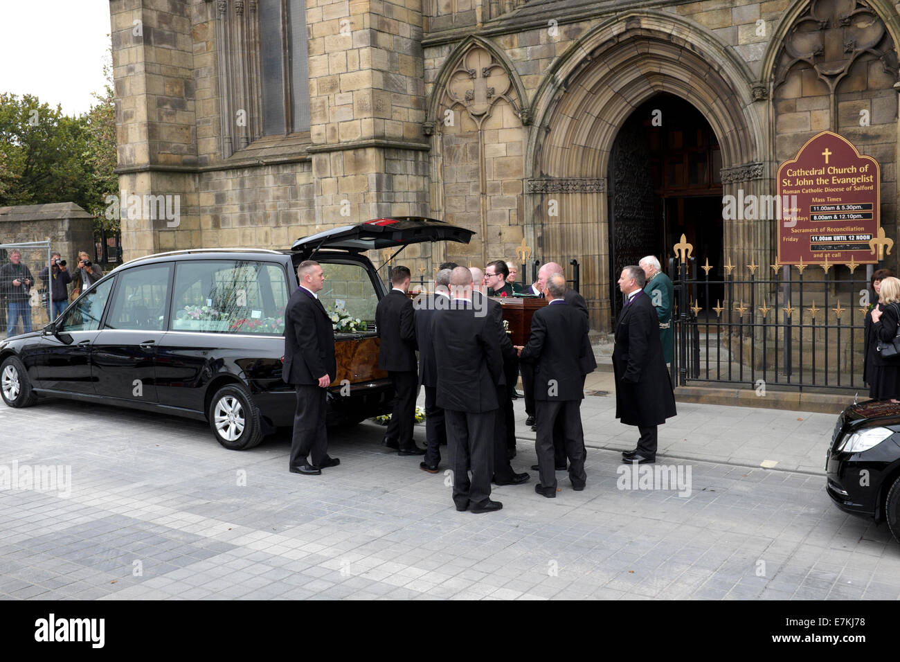 Salford, UK 20th September 2014 The coffin bearing the body of Jim ...