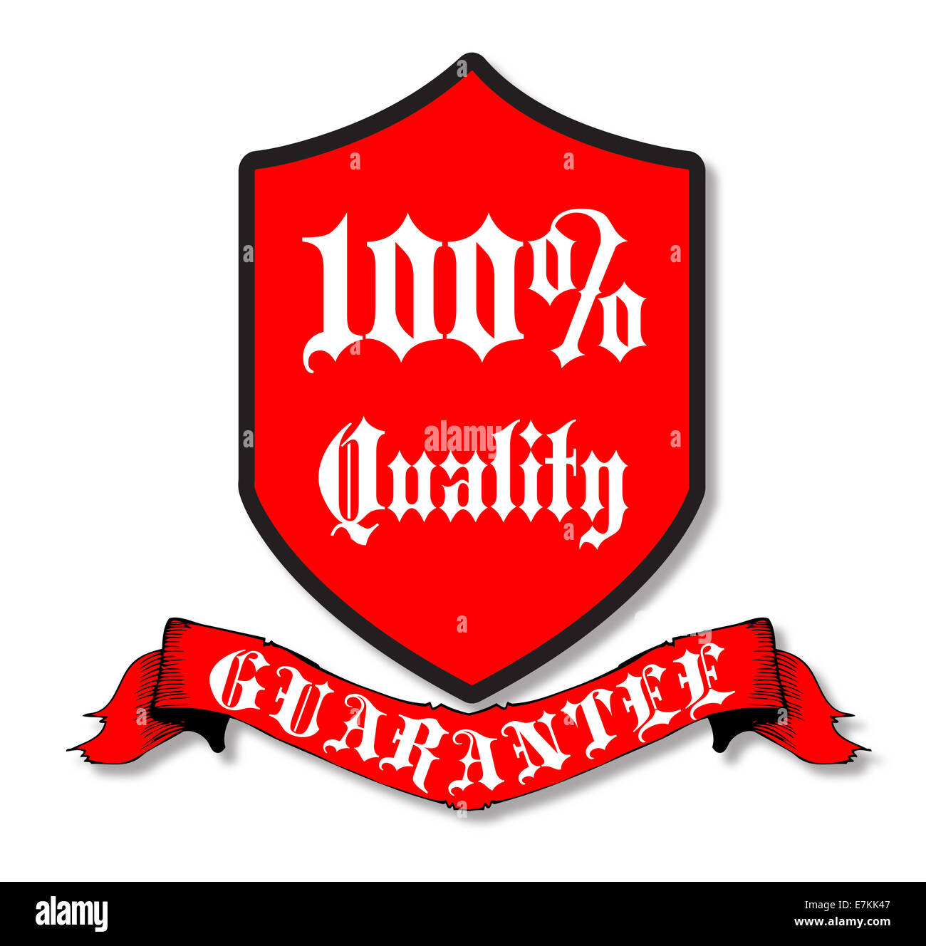 A quality guaranteed sticker over a white background with white text ...