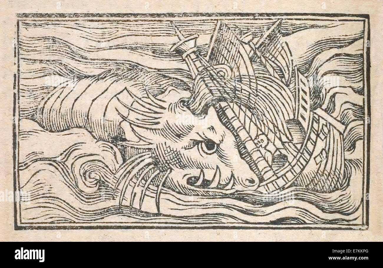 Monstrous sea creatures illustrated by Olaus Magnus (1490-1557) published in 1555. See description for more information. Stock Photo