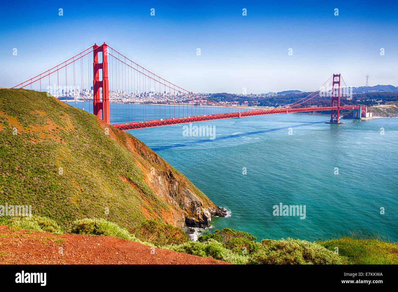 Landscape of the Golden Gate Bridge and San Francisco Bay. Stock Photo