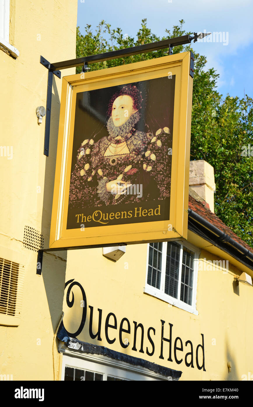 The Queens Head Pub sign, Temple Square, Aylesbury, Buckinghamshire