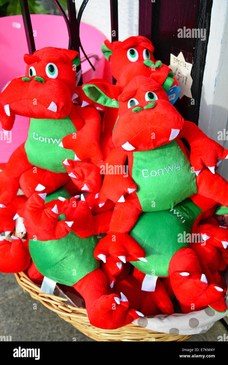 Welsh dragon softtoy souvenirs, Conwy, Conwy County Borough, Wales